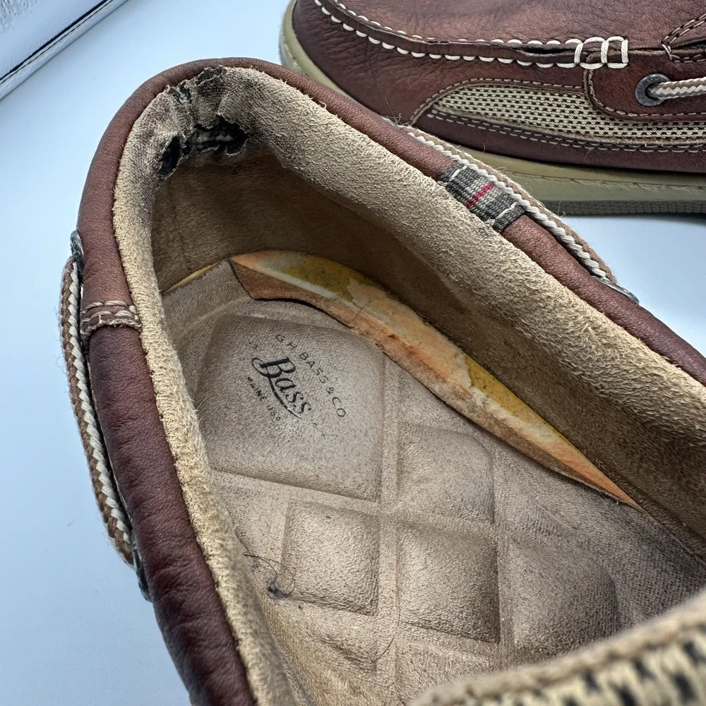 Bass Baron III Shoes Mens Size 13 Brown‎ Leather Slip On Casual Boat Loafers
